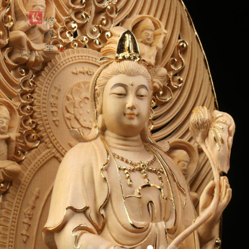 新作 木彫り 仏像 阿弥陀三尊立像 本金 切金 彫刻 天然木檜材 F 彫刻