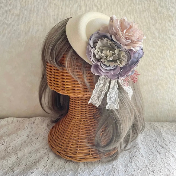 【コサージュトーク帽(クリーム)】成人式 七五三 髪飾り 着物 ヘッドドレス　キッズ　誕生日 4枚目の画像