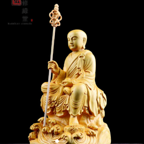 木彫り 仏像 地蔵王菩薩座像 柘植材 仏教工芸 精密彫刻 仏師で仕上げ F
