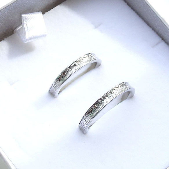 ～銀世界のハワイアンペアリング～ マリッジリング 結婚指輪 名入れ 刻印〈2本セット〉 1枚目の画像