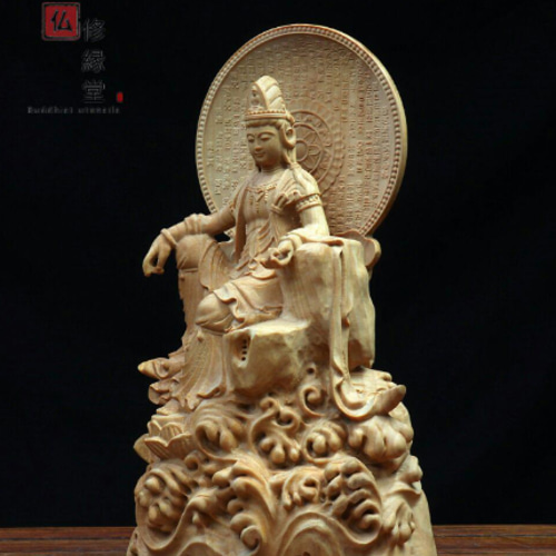 仏像 仏教美術 木彫坐岩?自在観音菩薩 木の雕刻品 木彫り仏像