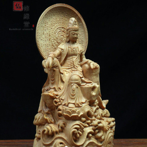 高速配送 大迫力 木彫り 仏像 自在観音菩薩座像 柘植材 仏教工芸 精密彫刻 彫刻・オブジェ