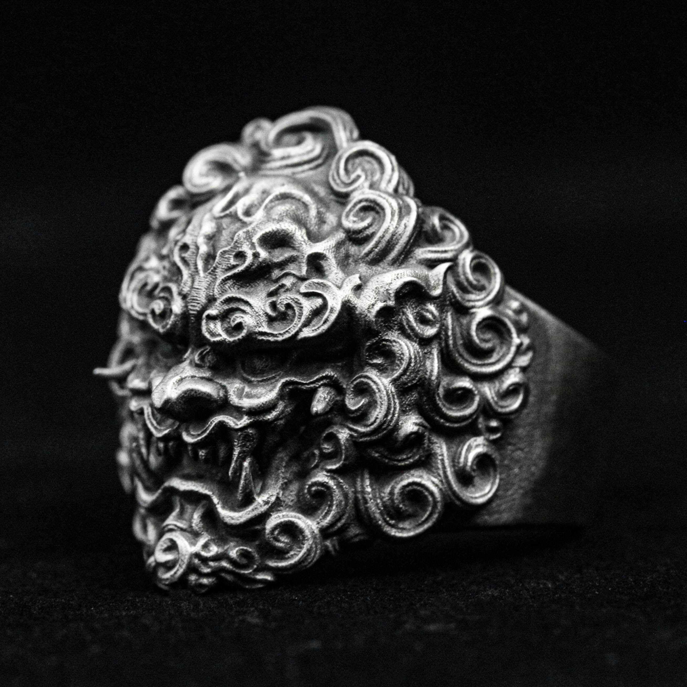 925 スターリング シルバー ライオン リング、唐獅子真鍮リング、ユニコーン シルバー リング、平和のお守りマスコット