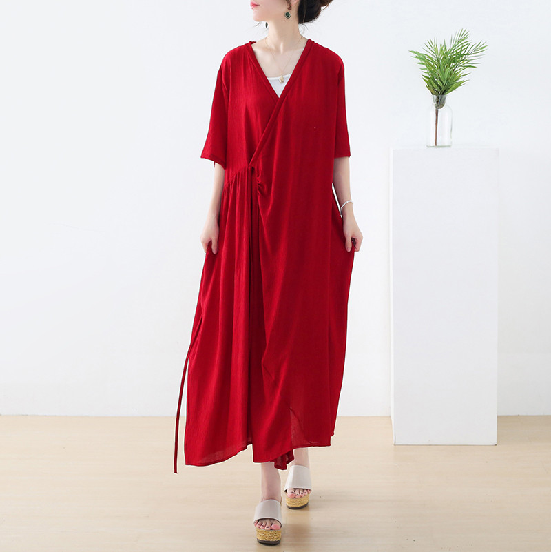 さらりと肌に心地よい、落ち感素材のカシュクールワンピース レッド