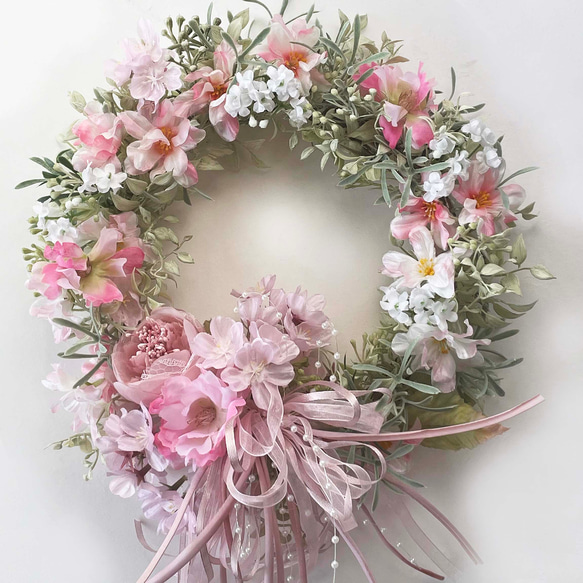 桜とラナンキュラスのデザインリース新作 spw-52 ドアリース リース