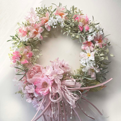 桜とラナンキュラスのデザインリース新作 spw-52 ドアリース リース