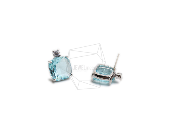 ERG-2298-R [2 件] 方形玻璃耳環，方形玻璃耳環 第2張的照片