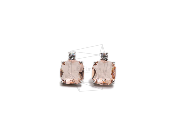 ERG-2299-R【2個入り】スクエアガラスピアス,Square Glass Post Earring 1枚目の画像