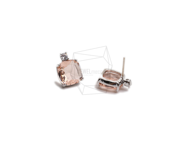 ERG-2299-R【2個入り】スクエアガラスピアス,Square Glass Post Earring 2枚目の画像