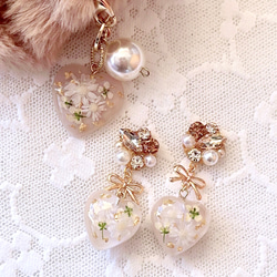 ハート×ローズクォーツ×ビジュー ピアス ピアス（その他） Diamante