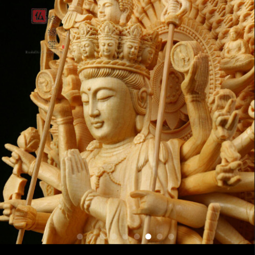最高級 木彫り 仏像 千手観音菩薩座像 彫刻 一刀彫 彩色金彩仕上げ 天然木檜材 最高級 木彫り 仏像 千手観音菩薩座像 彫刻 一刀彫 彩色金彩