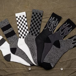 Retro Mid-Tube Cotton Socksclassic stripe(black × white) 4枚目の画像