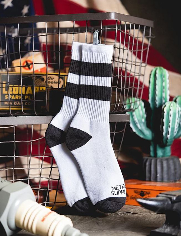 Retro Mid-Tube Cotton Socksclassic stripe(black × white) 1枚目の画像