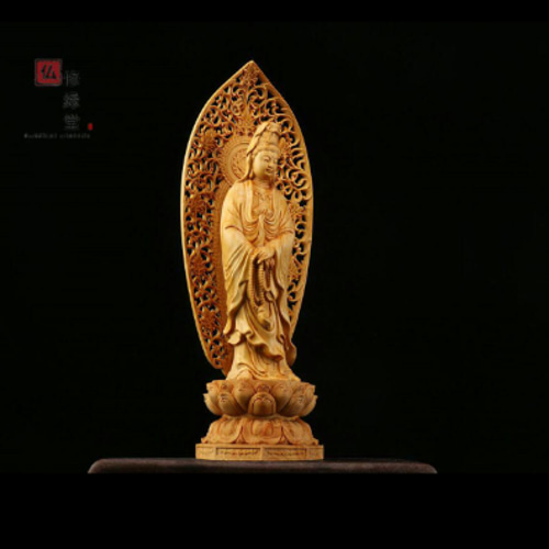 木彫り 仏像 持珠観音菩薩立像 彫刻 仏教工芸品 柘植材 仏師で