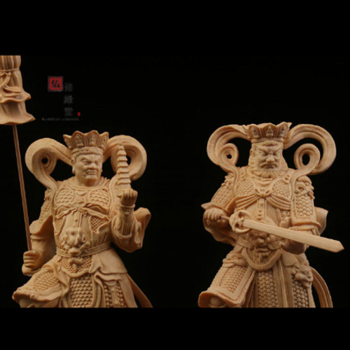 最新人気 最高級 木彫仏像 四天王立像 彫刻 一刀彫 天然木檜材 仏師で 彫刻・オブジェ