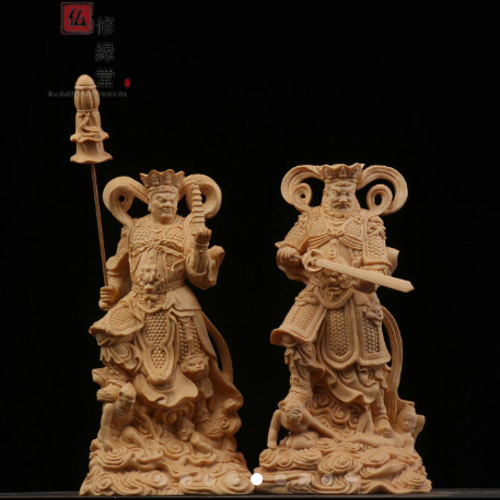 最高級 木彫仏像 四天王立像 彫刻 一刀彫 天然木檜材 仏師で仕上げ D