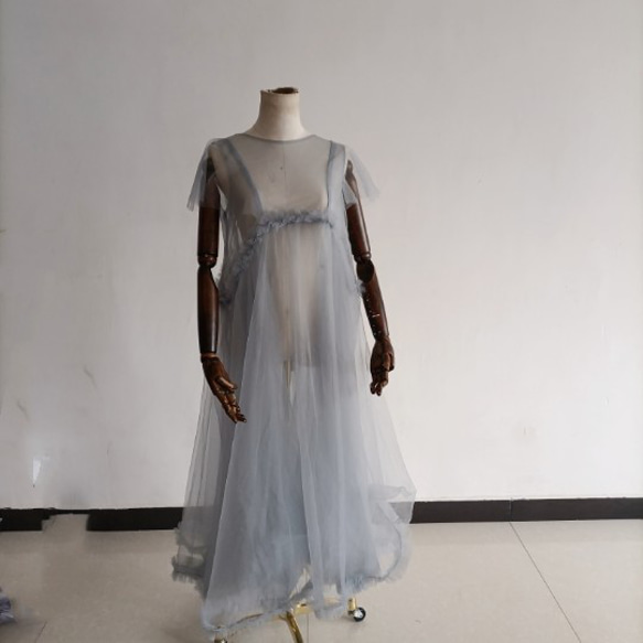 高品質！ 妊婦ドレス マタニティ 写真撮影グレー シースルー  