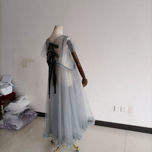 高品質！ 妊婦ドレス マタニティ 写真撮影グレー シースルー  