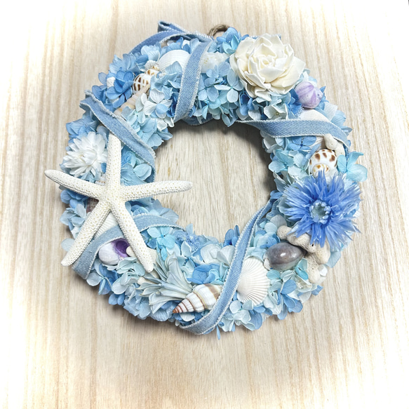 NEW★海色リース⑥珊瑚や貝殻たっぷりのマリンリース★ 1枚目の画像