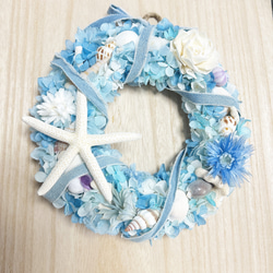 NEW★海色リース⑥珊瑚や貝殻たっぷりのマリンリース★ 4枚目の画像