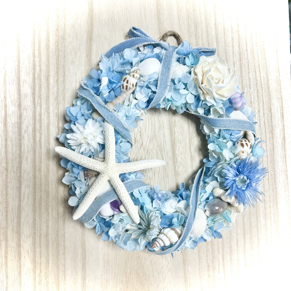 NEW★海色リース⑥珊瑚や貝殻たっぷりのマリンリース★ 2枚目の画像