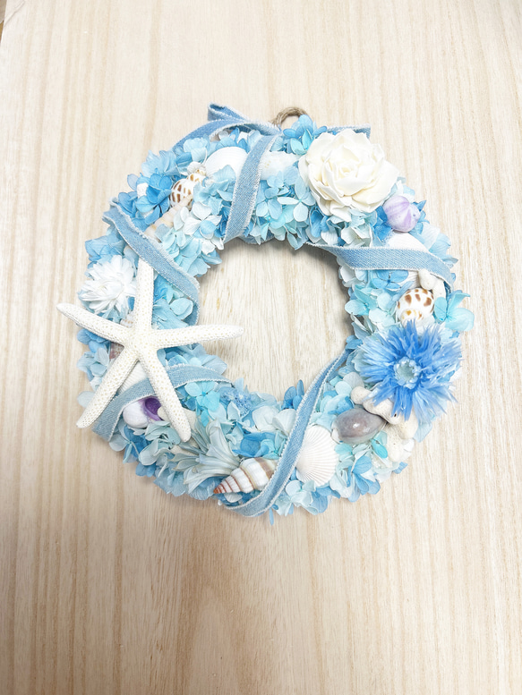 NEW★海色リース⑥珊瑚や貝殻たっぷりのマリンリース★ 3枚目の画像