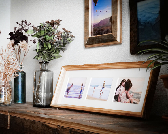 ウッド フォトフレーム ＊写真立て 受注製作｜ウッドファミリーフレーム｜横写真 】｜家族写真｜写真立て