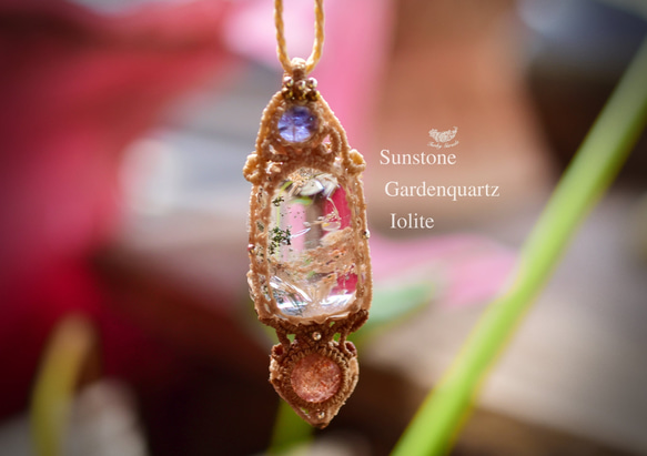 旅の3石魔法の杖☆iolite sunstone☆ガーデンクォーツ マクラメ