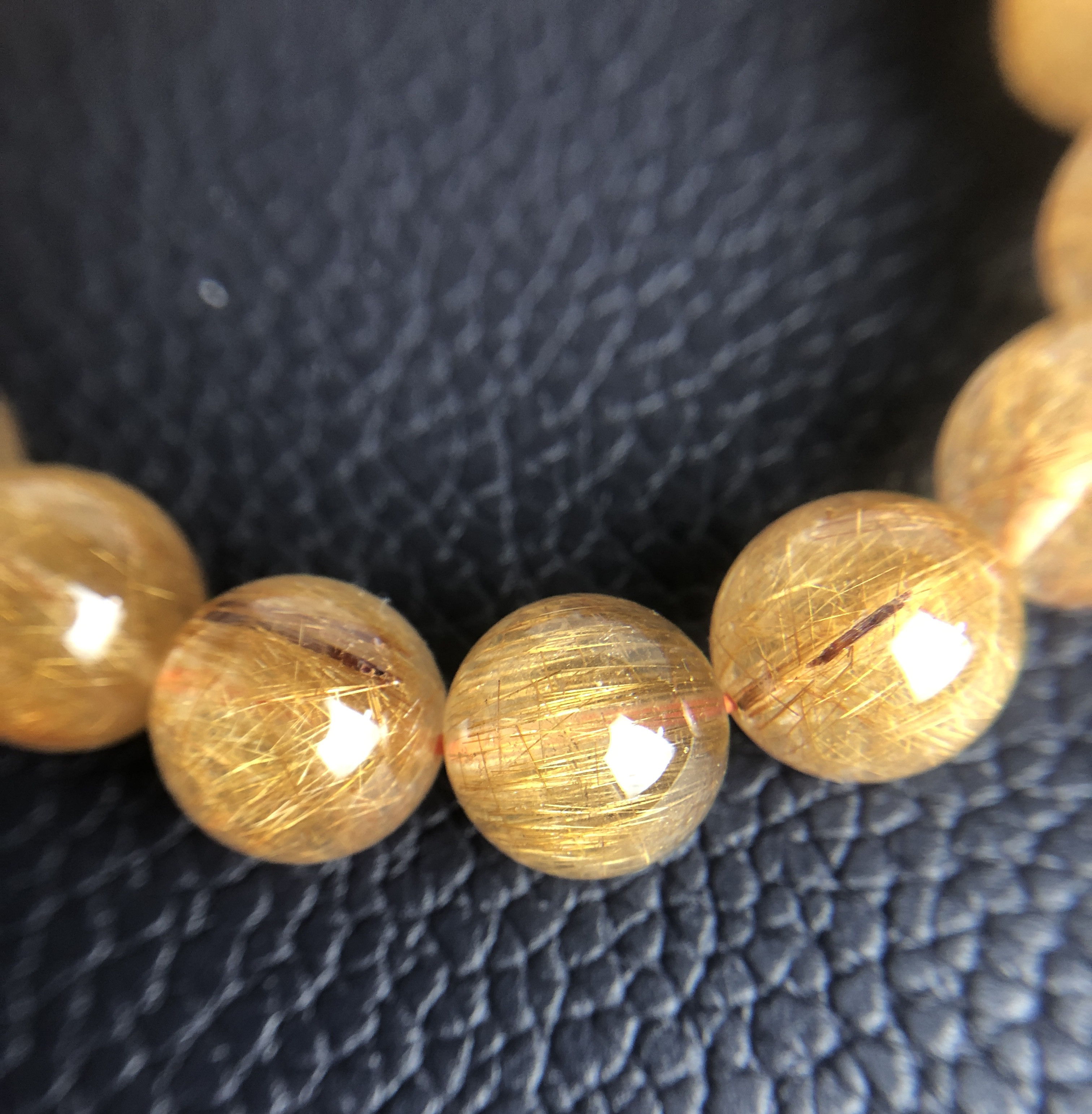 天然石　綿密な針５Aブロンズドルチルクオーツ12.8㎜　金財アップ　ブレスレット　メンズ　1点物