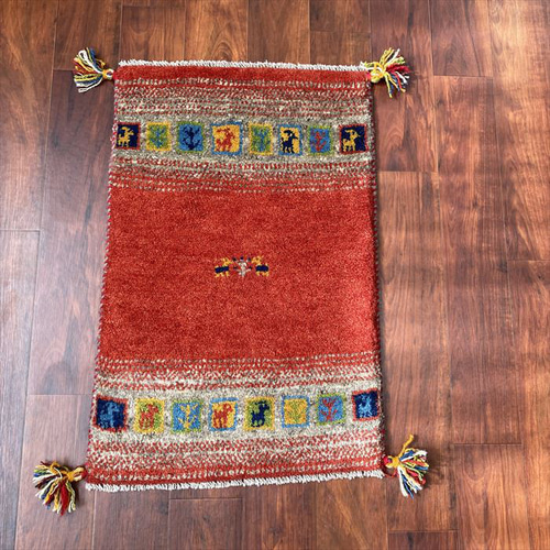 大特価40％OFF】ペルシャ ギャッベ 玄関マット 80×51cm レッド 成D-2