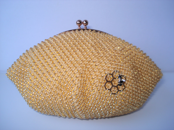 Beaded Pouch ---Honey & Honeybee-- (XL) 1枚目の画像