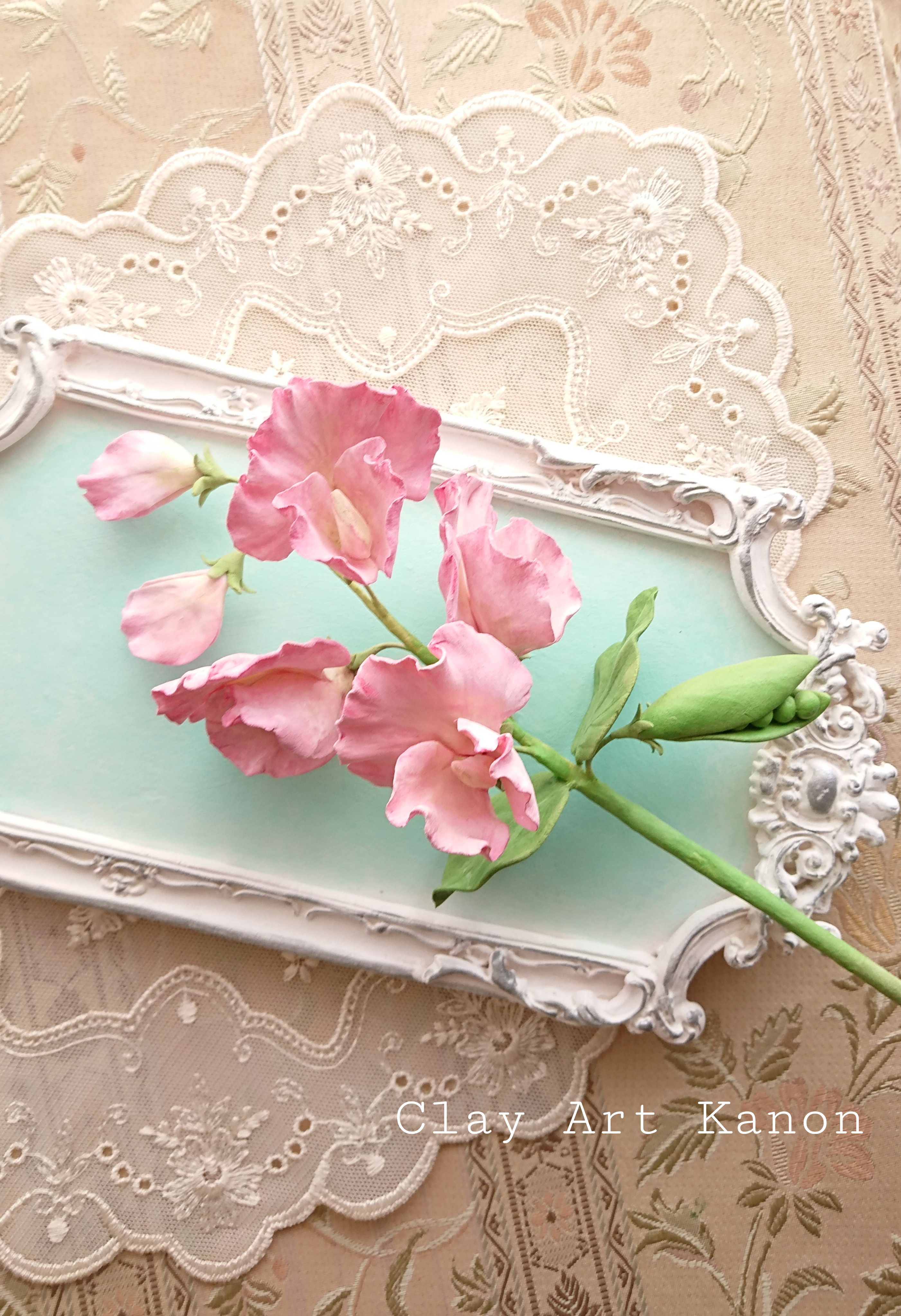 専用 スイートピー 菜の花 クレイフラワー 枯れないスイトピー 白✿クレイフラワーNO.S8−5W アート