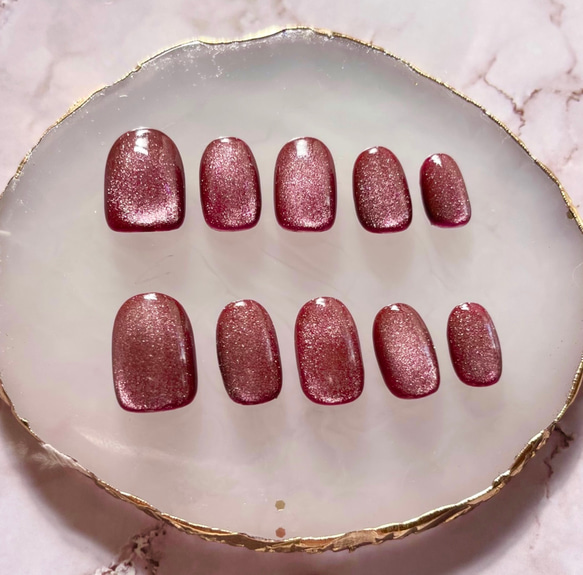 【オーダー】ネイルチップ　キラキラツイードチェックボルドーマグネット韓国ワンホン オーダー】ネイルチップ キラキラツイードチェックボルドー