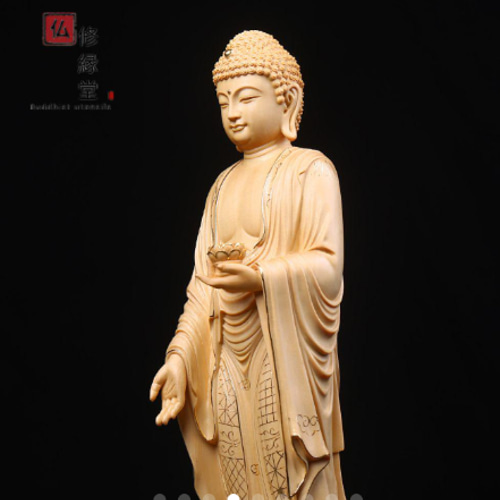 木彫り 仏像 阿弥陀如来立像 阿弥陀仏 本金 切金 彫刻 天然木檜