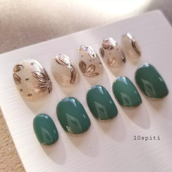 【 asymmetry nail 】ワンカラーとミラーフラワー●両面テープ付●/ネイルチップ/ミラーネイル 2枚目の画像