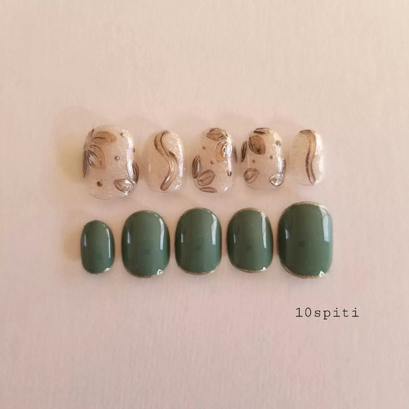 【 asymmetry nail 】ワンカラーとミラーフラワー●両面テープ付●/ネイルチップ/ミラーネイル 3枚目の画像