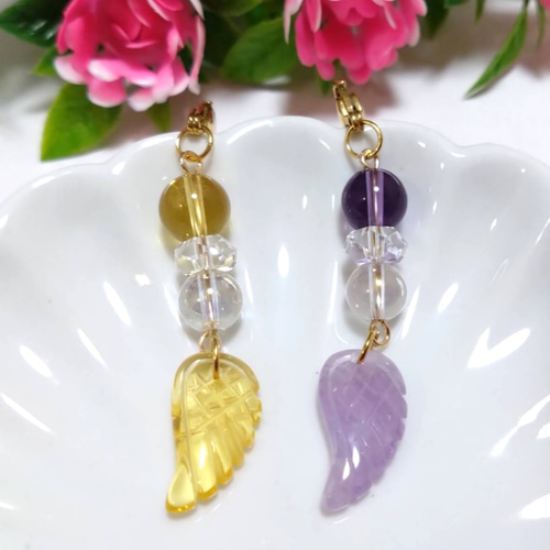 天使の羽根 お守り天然石チャーム その他アクセサリー lien〜リアン