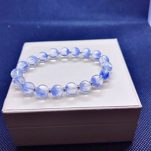 8.2-8.9mm 天然無処理 デュモルチェライトインクォーツ ブレスレット