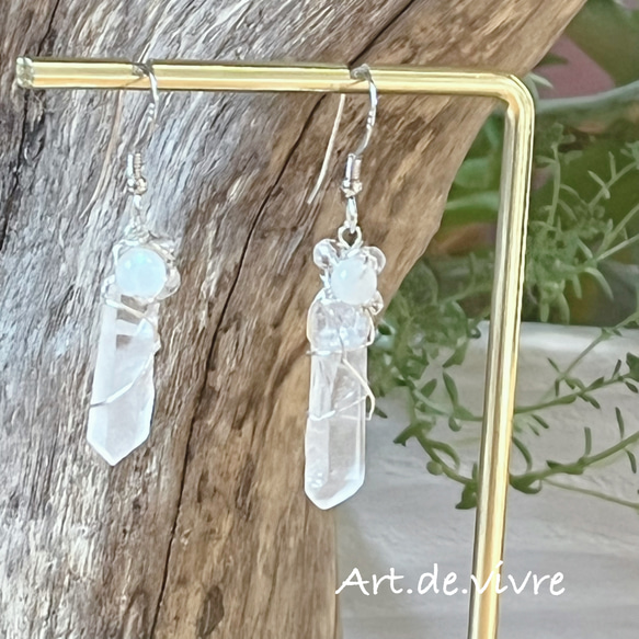 [再販]つららのクリスタル結晶の天然石ピアス（SILVER925フック） 2枚目の画像