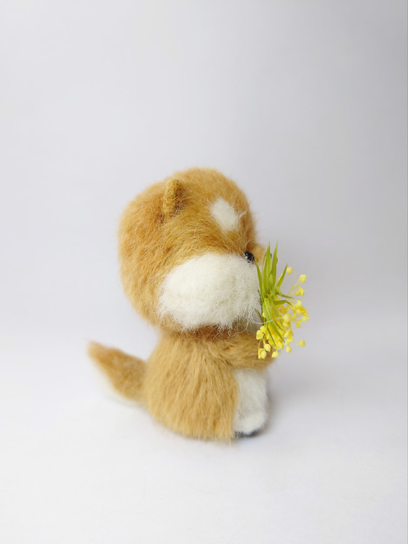 柴犬とお花(黄色)　～Wool Farm～　羊毛フェルト 2枚目の画像