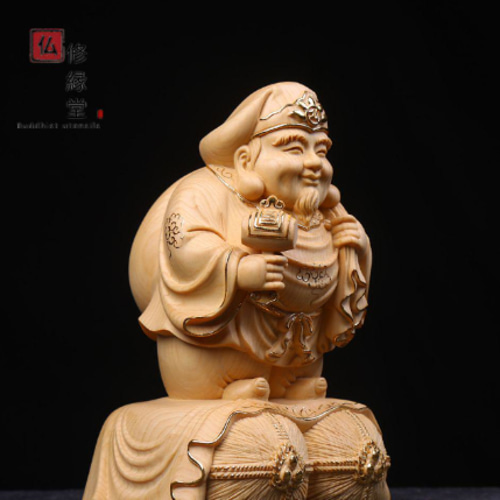 珍品 木彫仏像 七福神大黒天立像 財神 本金 切金 彫刻 天然木檜