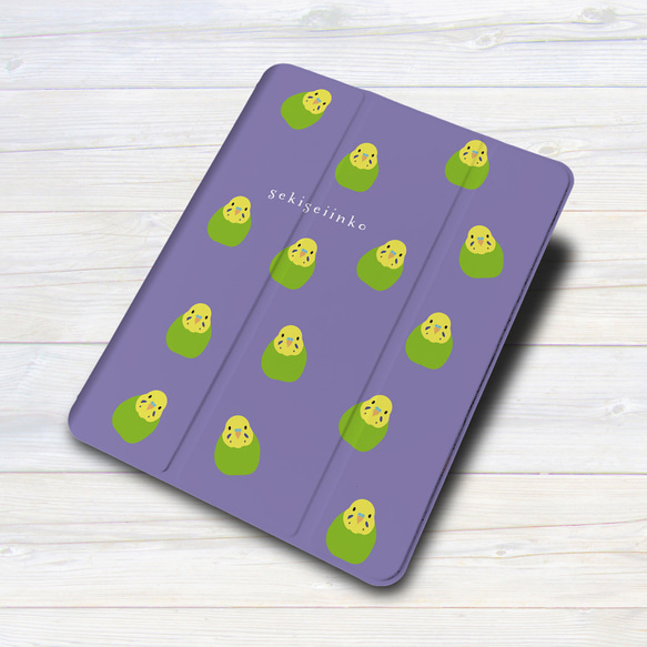 iPadケース 【インコ グリーン いっぱい 】 手帳型ケース ※2タイプから選べます 3枚目の画像