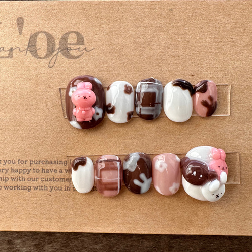 No.32 バレンタインネイル、チョコレートネイル、くまネイル、うさぎ  