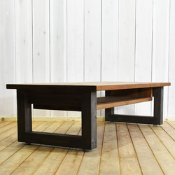 送料無料 幅120㎝ 棚付き センターテーブル 無垢材 RONOJI2 黒脚 ローテーブル リビングテーブル 2枚目の画像