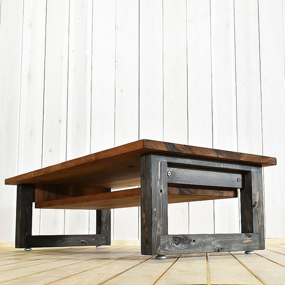 送料無料 幅120㎝ 棚付き センターテーブル 無垢材 RONOJI2 黒脚 ローテーブル リビングテーブル 7枚目の画像