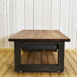 送料無料 幅120㎝ 棚付き センターテーブル 無垢材 RONOJI2 黒脚 ローテーブル リビングテーブル 4枚目の画像