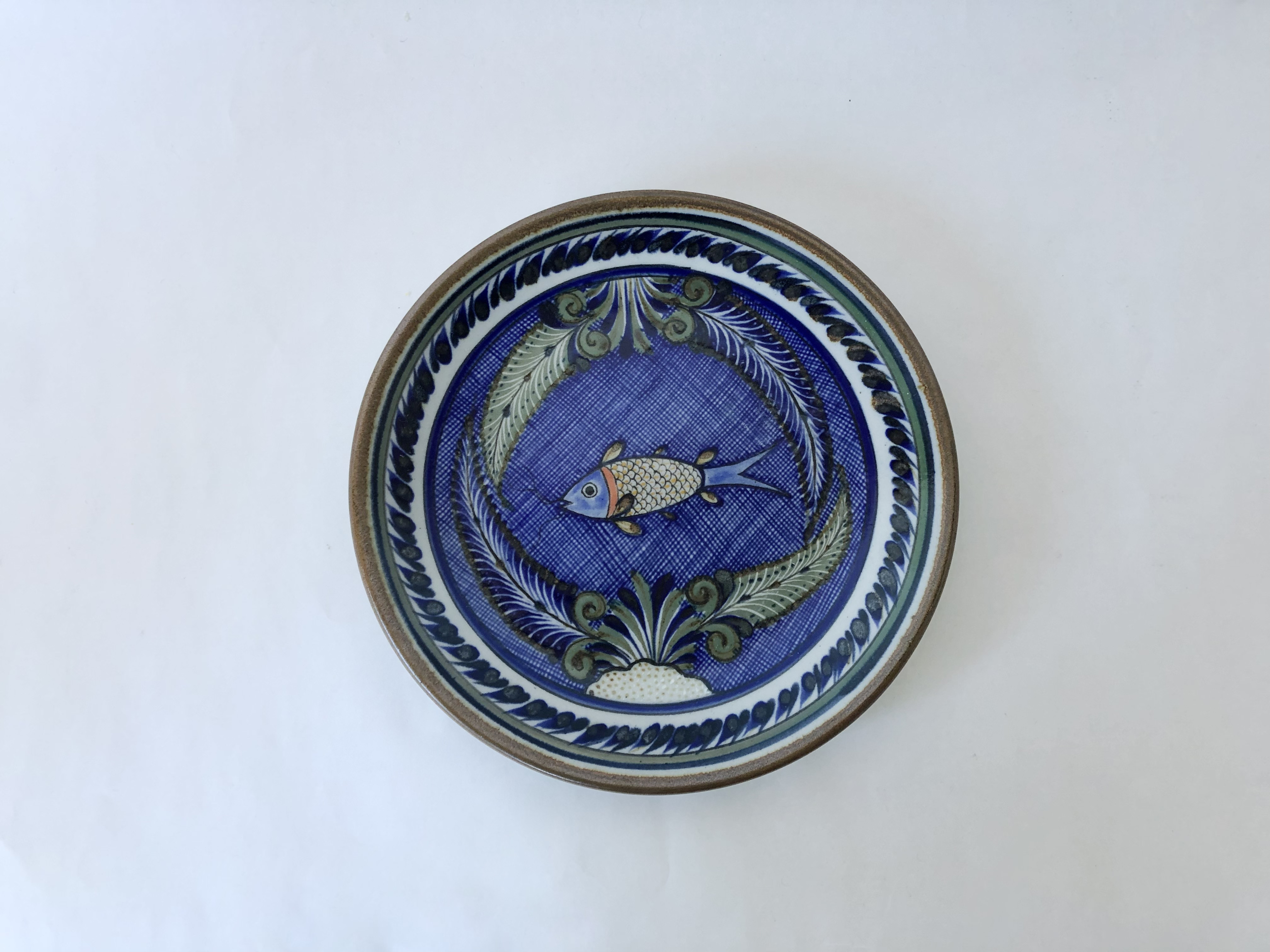 【メキシコ/トナラ焼き】Xochilquetzal工房のトナラ焼き絵皿(魚・ブルー)