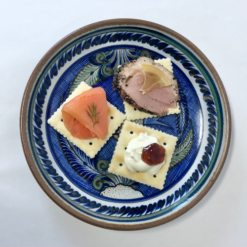 メキシコ/トナラ焼き】Xochilquetzal工房のトナラ焼き絵皿(魚・ブルー