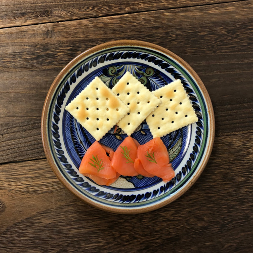 メキシコ/トナラ焼き】Xochilquetzal工房のトナラ焼き絵皿(魚・ブルー