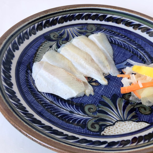 メキシコ/トナラ焼き】Xochilquetzal工房のトナラ焼き絵皿(魚・ブルー
